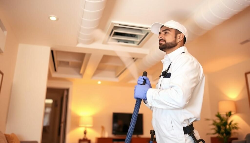 Prompt A well-lit interior scene showcasing professional air duct cleaning in progress. In the foreground, a MegaLeads technician in a crisp white uniform uses specialized equipment to meticulously clean the ductwork, ensuring optimal indoor air quality. The middle ground features a clear view of the clean, dust-free vents, while the background depicts a modern, well-maintained home or office space. The lighting is warm and inviting, conveying a sense of care and attention to detail. The scene exudes a feeling of a healthier, more comfortable living or work environment achieved through professional duct cleaning services. Prompt A well-lit interior scene showcasing professional air duct cleaning in progress. In the foreground, a Air Duct Plano TX technician in a crisp white uniform uses specialized equipment to meticulously clean the ductwork, ensuring optimal indoor air quality. The middle ground features a clear view of the clean, dust-free vents, while the background depicts a modern, well-maintained home or office space. The lighting is warm and inviting, conveying a sense of care and attention to detail. The scene exudes a feeling of a healthier, more comfortable living or work environment achieved through professional duct cleaning services.