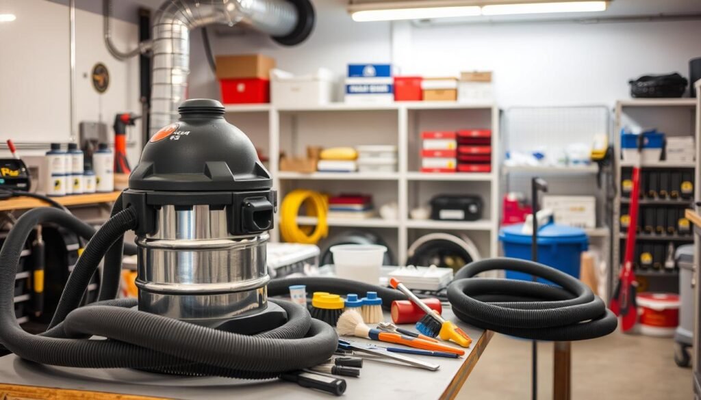 Residential air duct cleaning Plano equipment and process: A detailed workshop scene with a professional-grade vacuum cleaner, hoses, brushes, and other specialized tools neatly arranged on a workbench. Bright, even lighting illuminates the setup, showcasing the high-quality, well-maintained gear used by expert air duct cleaning technicians in Plano, TX. The background features clean, organized shelves stocked with additional supplies, conveying a sense of expertise and efficiency. The overall mood is one of professionalism, attention to detail, and a commitment to providing comprehensive air duct cleaning services. Residential air duct cleaning Plano equipment and process: A detailed workshop scene with a professional-grade vacuum cleaner, hoses, brushes, and other specialized tools neatly arranged on a workbench. Bright, even lighting illuminates the setup, showcasing the high-quality, well-maintained gear used by expert air duct cleaning technicians in Plano, TX. The background features clean, organized shelves stocked with additional supplies, conveying a sense of expertise and efficiency. The overall mood is one of professionalism, attention to detail, and a commitment to providing comprehensive air duct cleaning services.